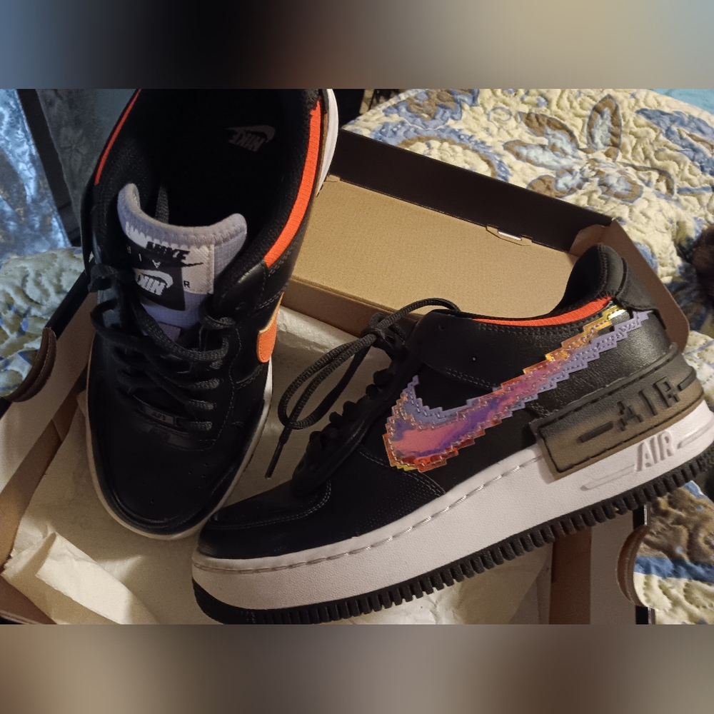 Nike AF1 Shadows size 9 black, purple, and orange